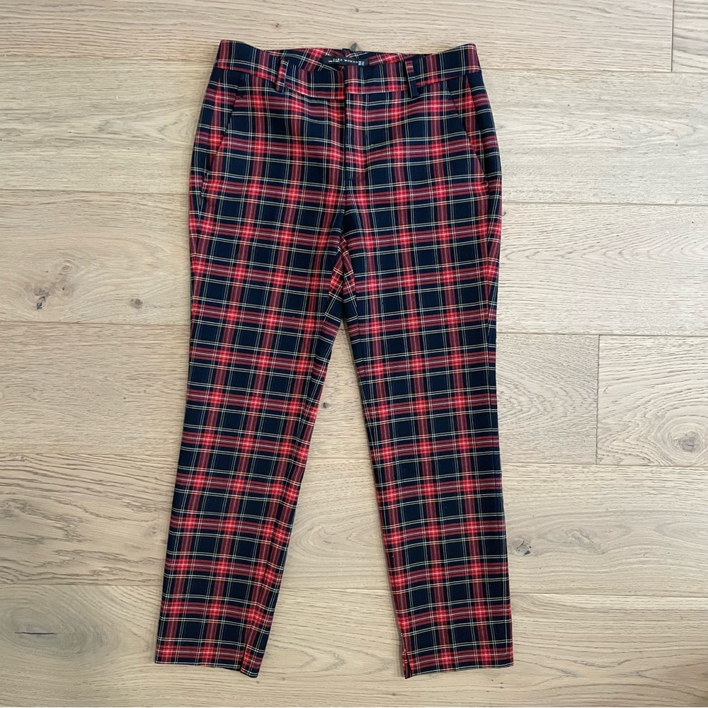 Zara Tartan Plaid Check Ankle Straight Leg Pants